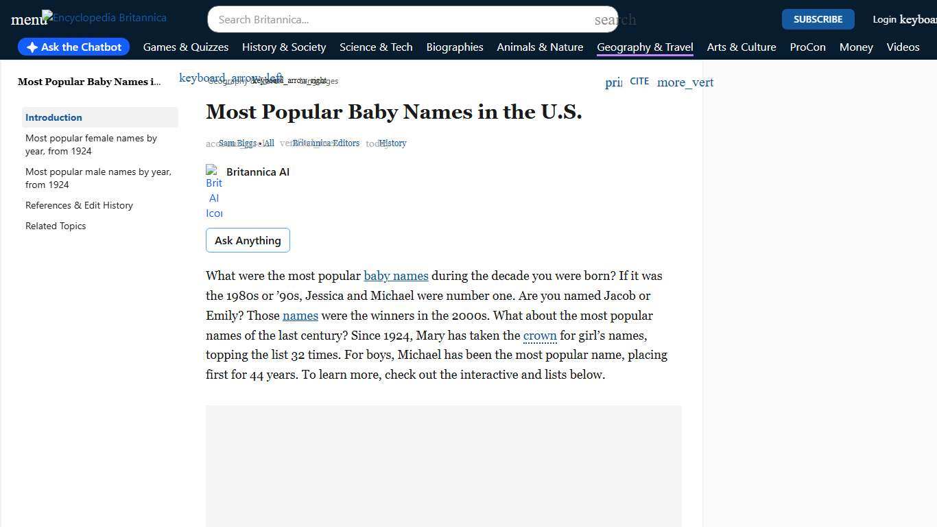 Most Popular Baby Names in the U.S. By Decade, By Year, Lists, & Interactive Britannica