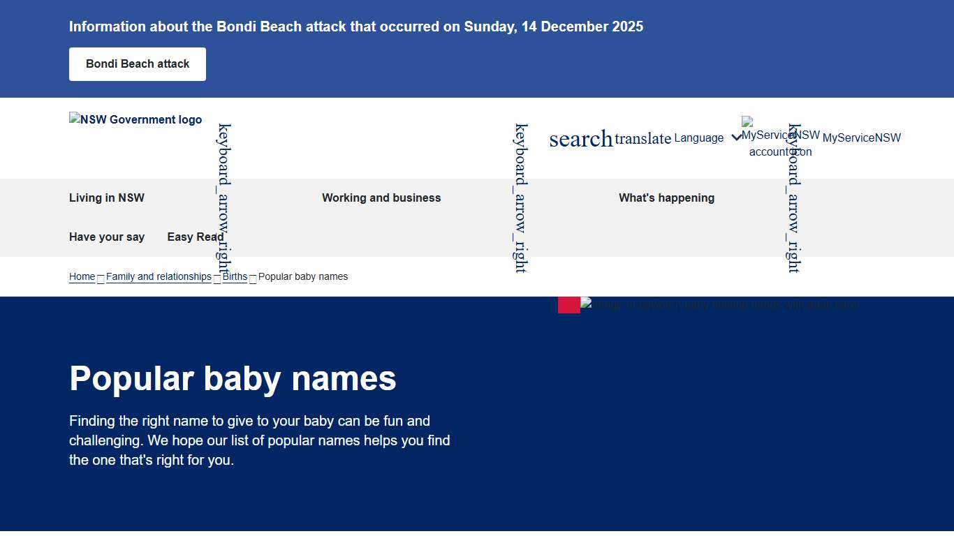Popular baby names NSW Government